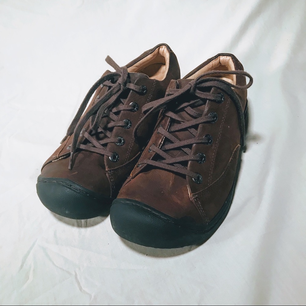 Keen Mens Sz 9 Walking Shoes Brown Leather Lace-up